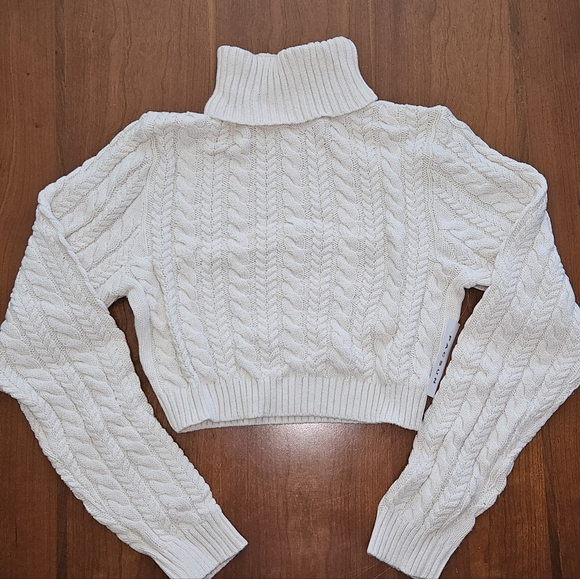 NWT LA Hearts Bailey Cable Knit Cropped Sweater - Sand - Picture 4 of 6